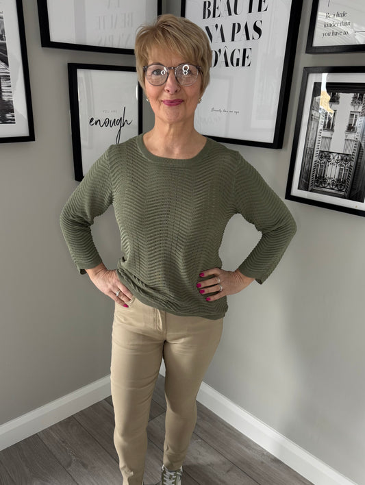 Claudia C Olive Textured Top