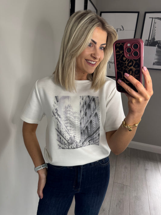 Freequent White Print Tee