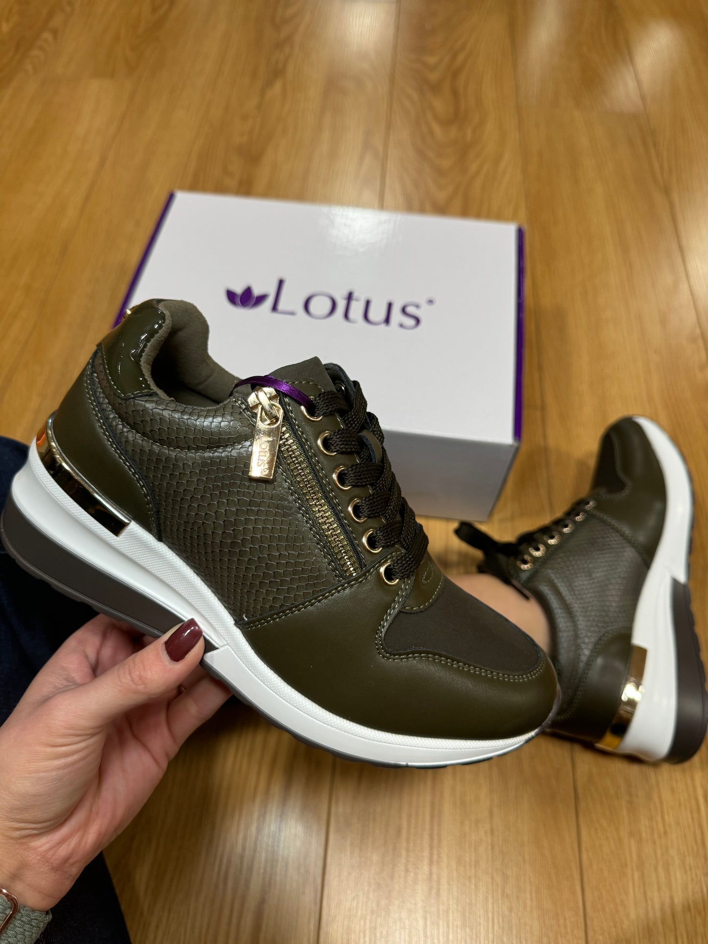 Lotus Isabella Khaki Wedge Trainer