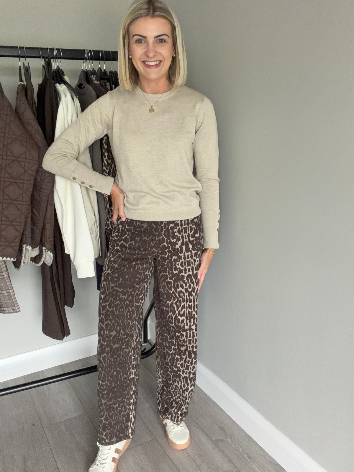 Freequent Oyster Grey Leopard Balloon Jeans