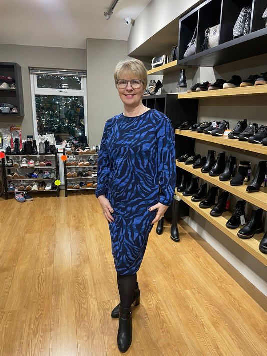 Pomodoro Cobalt Tonal Zebra Ponte Dress