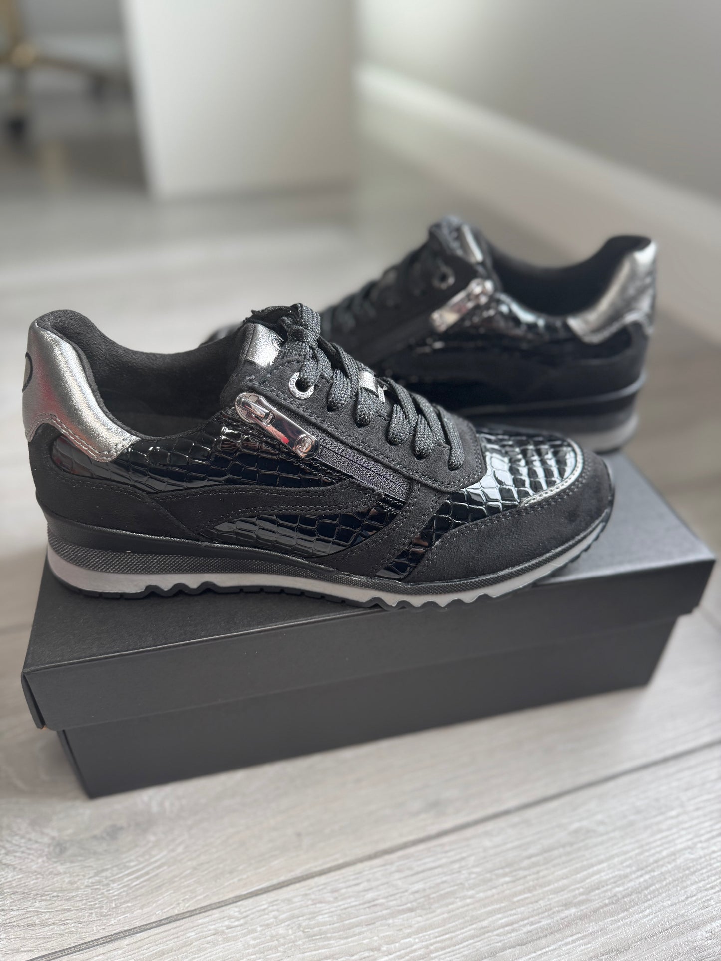 Marco Tozzi Black Patent Zip Trainer