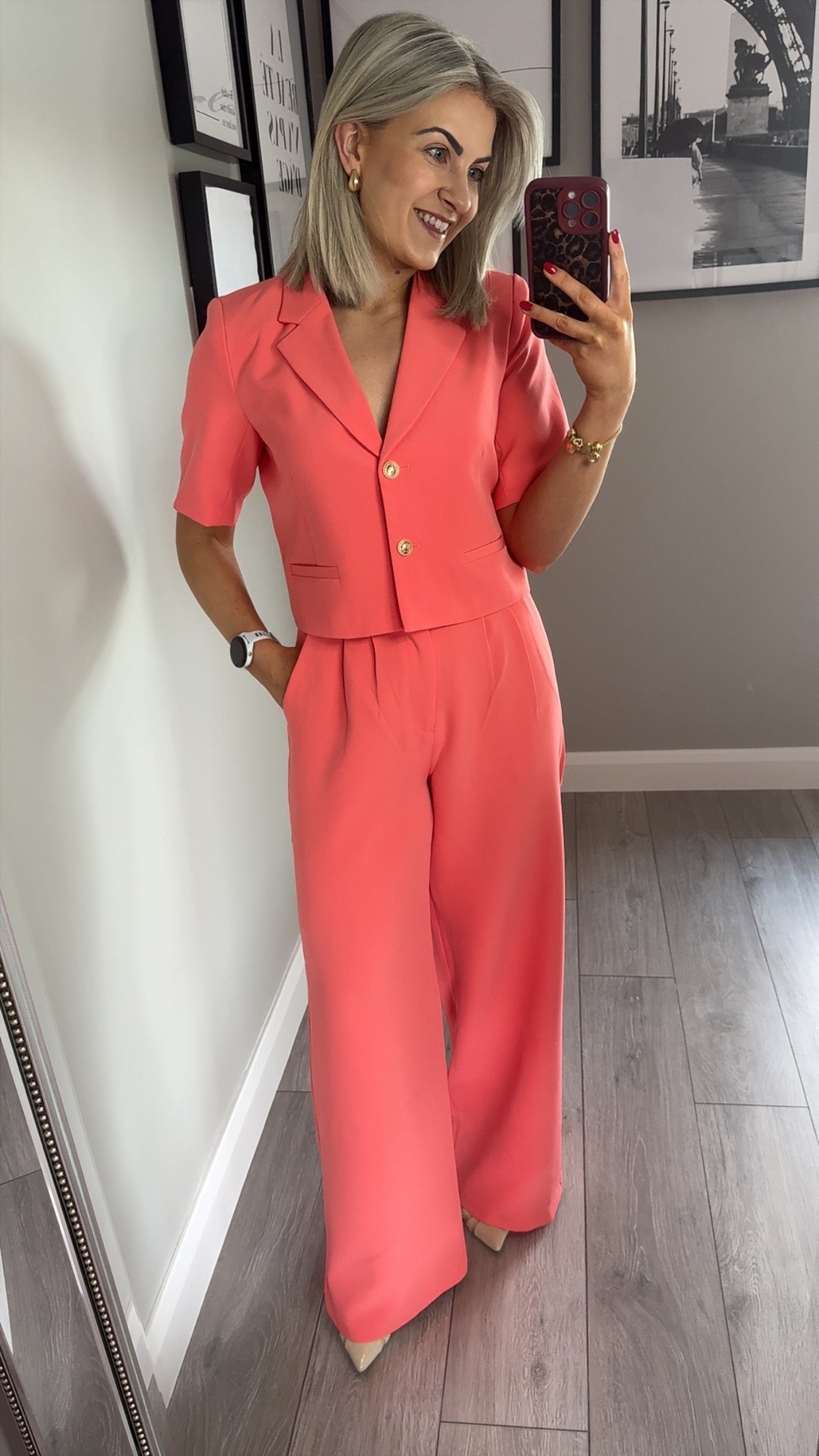 Rant & Rave Mariana Coral Cropped Blazer