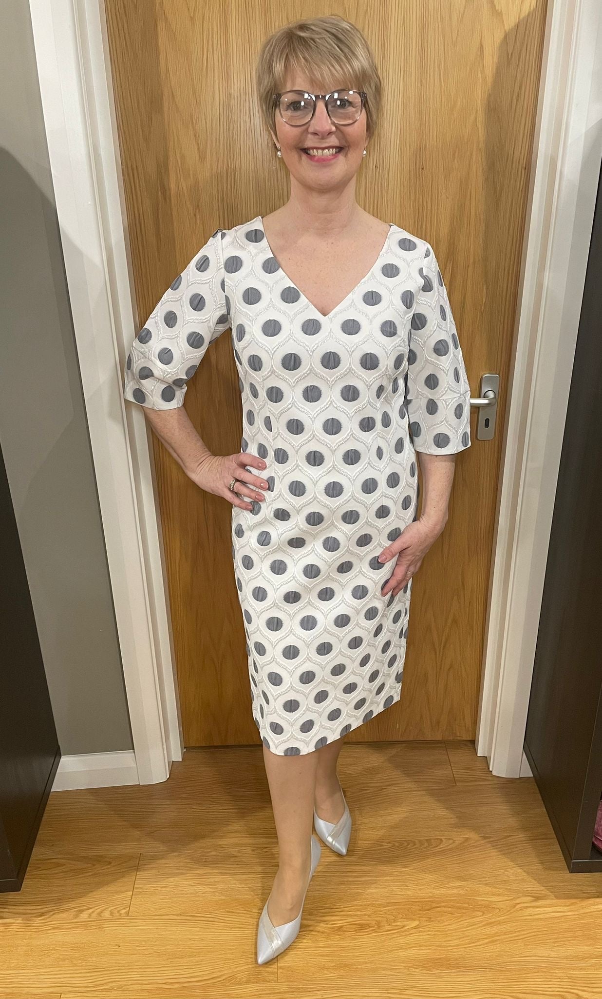 Lizabella White/Grey Spot Dress