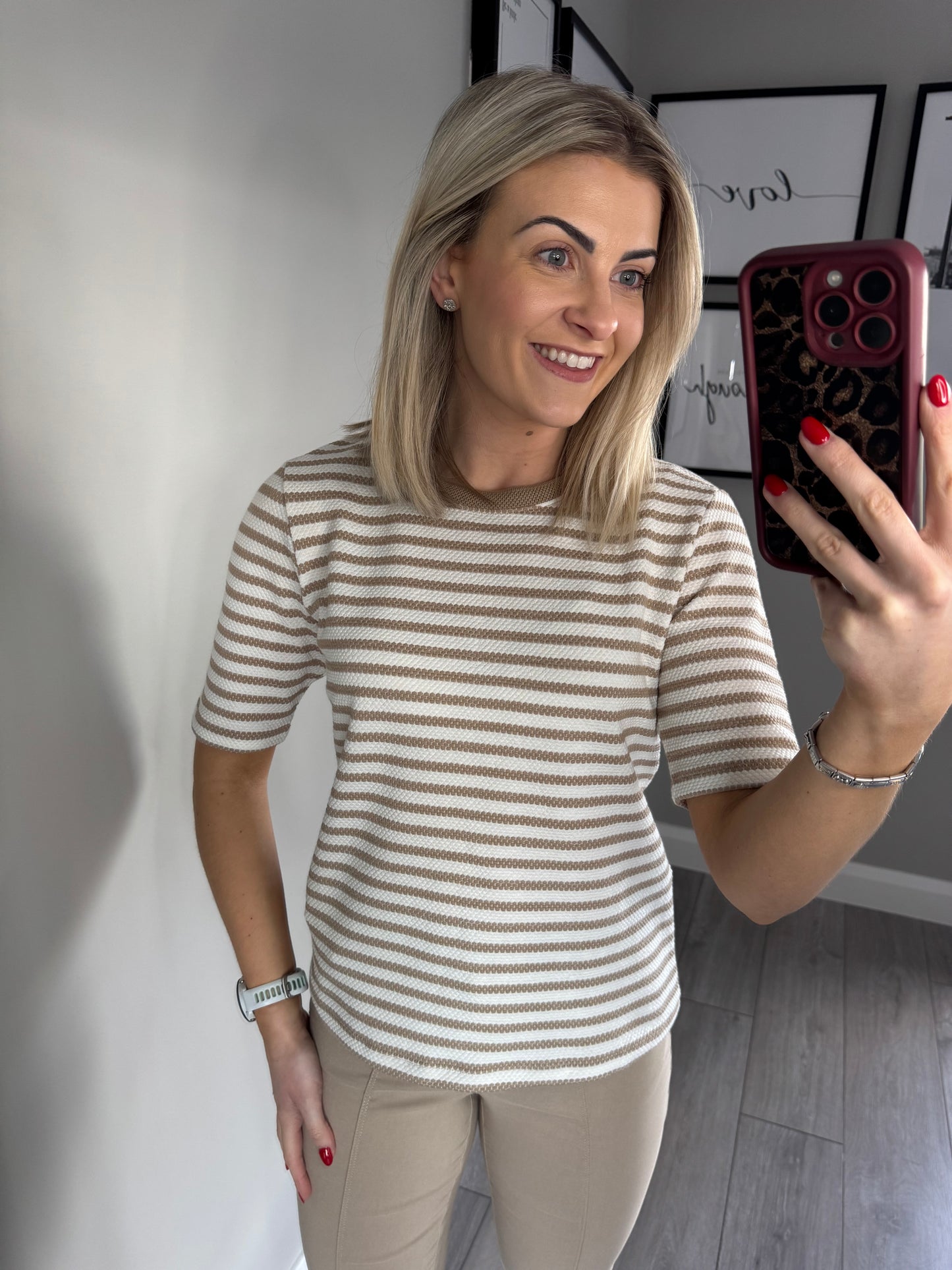 Tan/Cream Textured Stripe Top