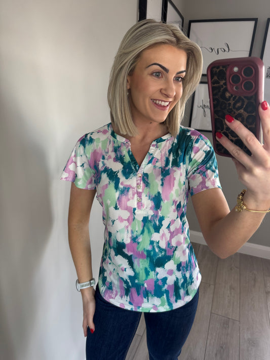 Mudflower Teal Multi Button Top