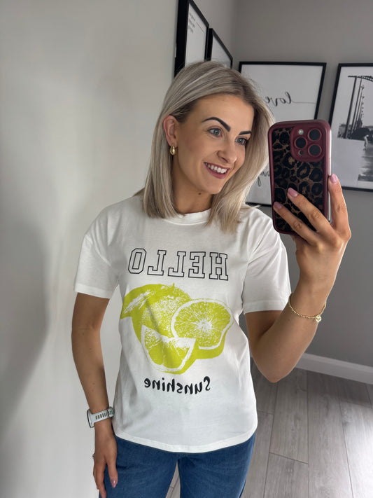 Kaffe KAchelsea Chalk/Lemon T-Shirt