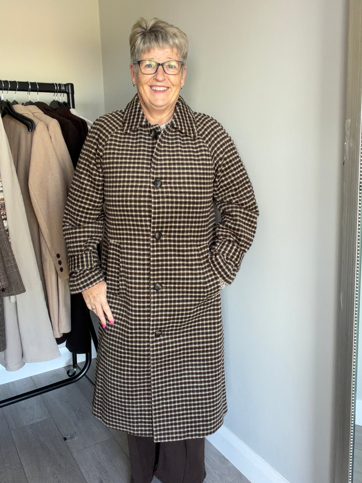 B.Young BYcamio Olive Check Coat