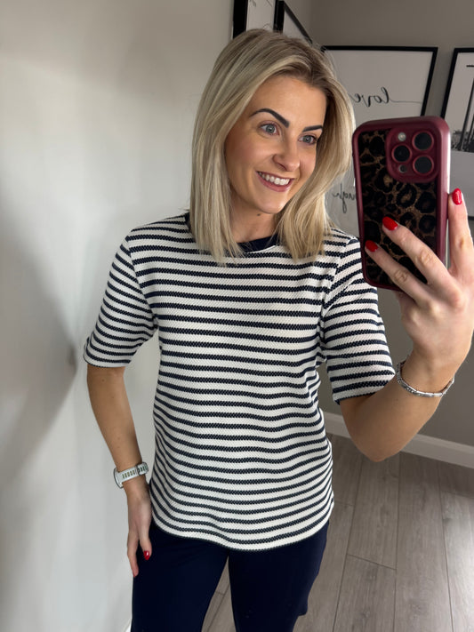 Navy/Cream Textured Stripe Top