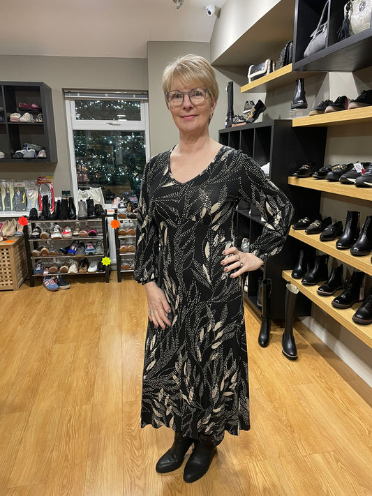 Pomodoro Black/Beige Leaf Dress