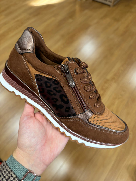 Marco Tozzi Cognac Leopard Zip Trainer