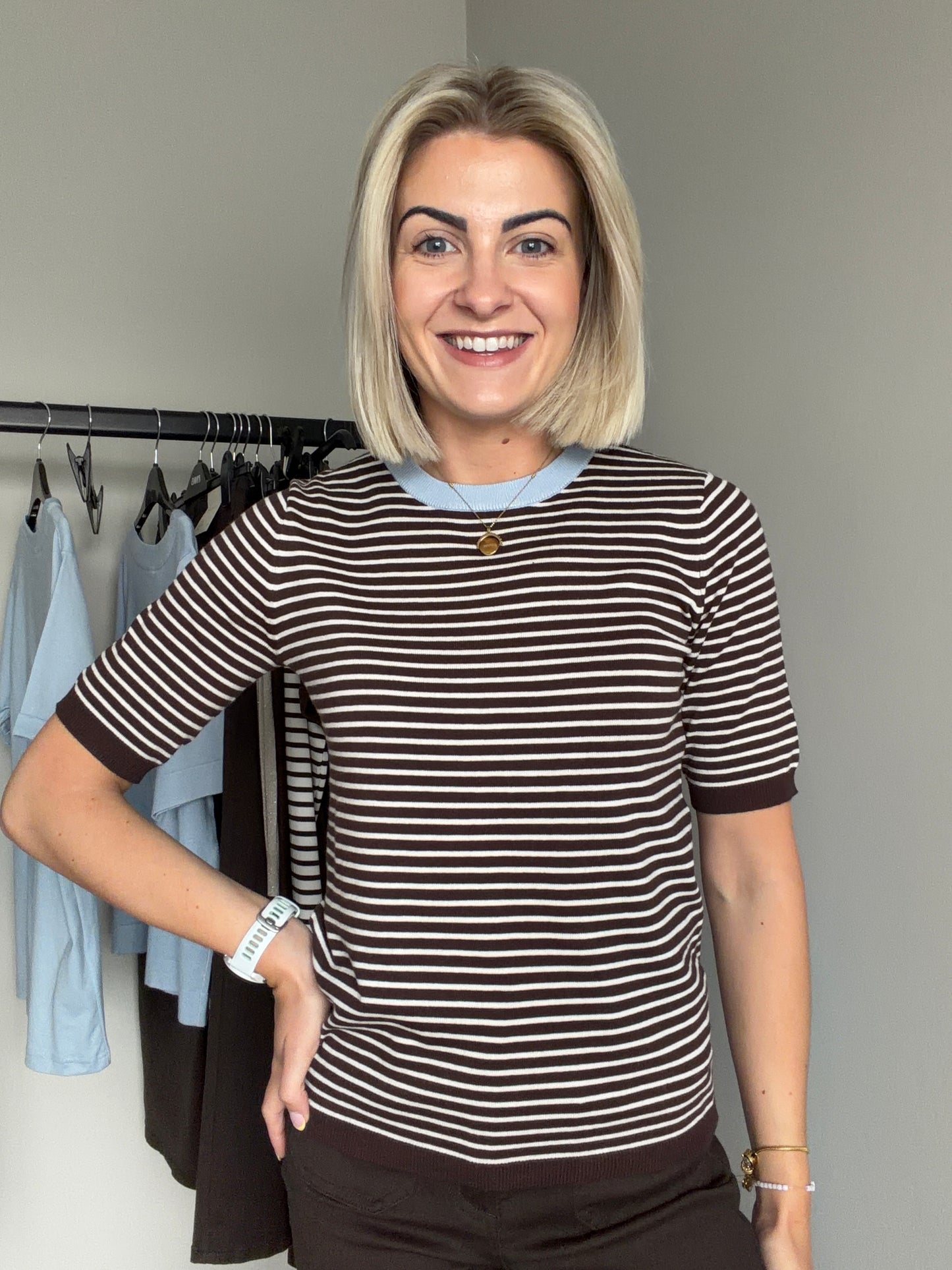 Kaffe KAlizza Coffee Bean/Turtledove Striped Pullover