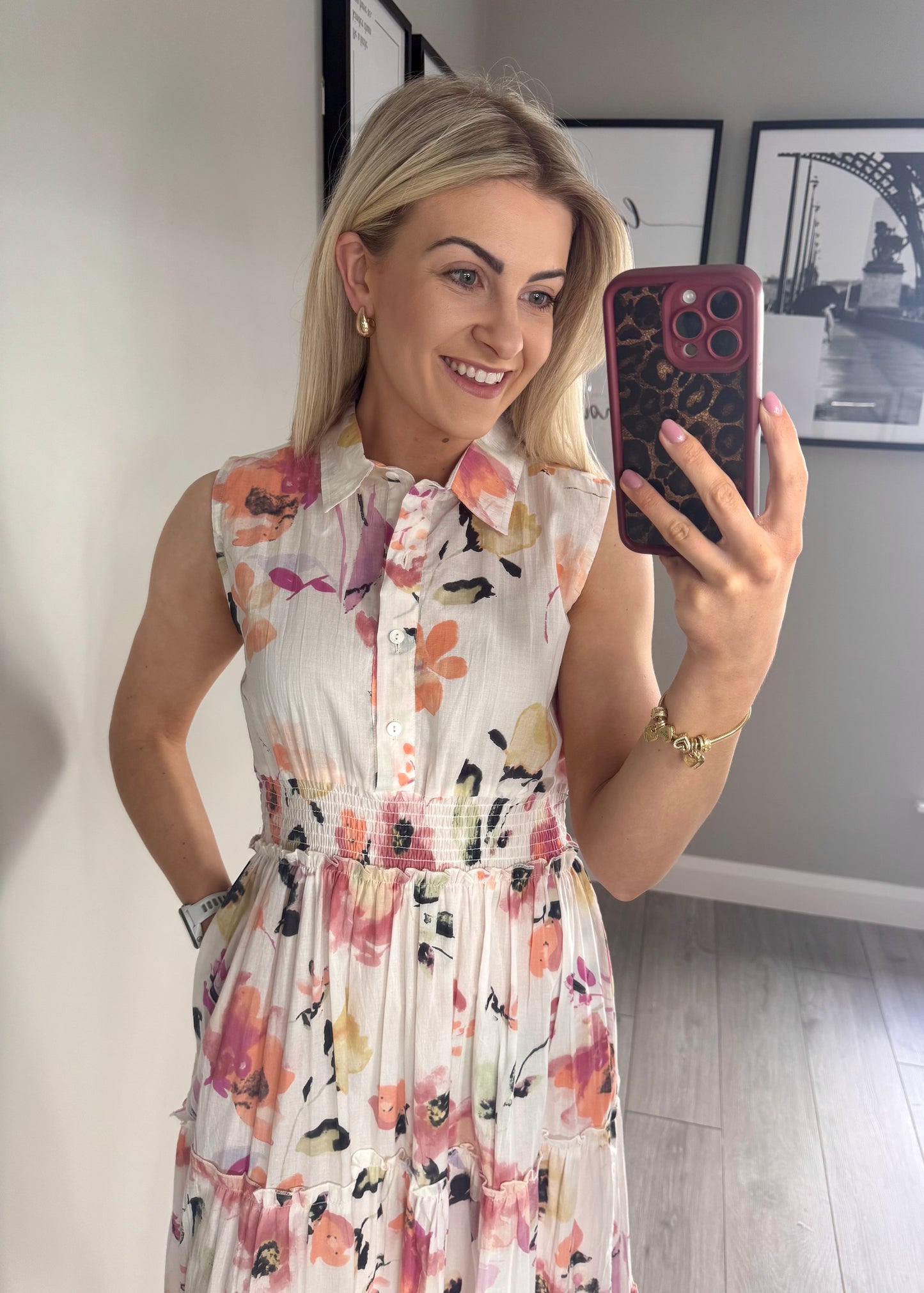 White/Lilac Print Maxi Dress