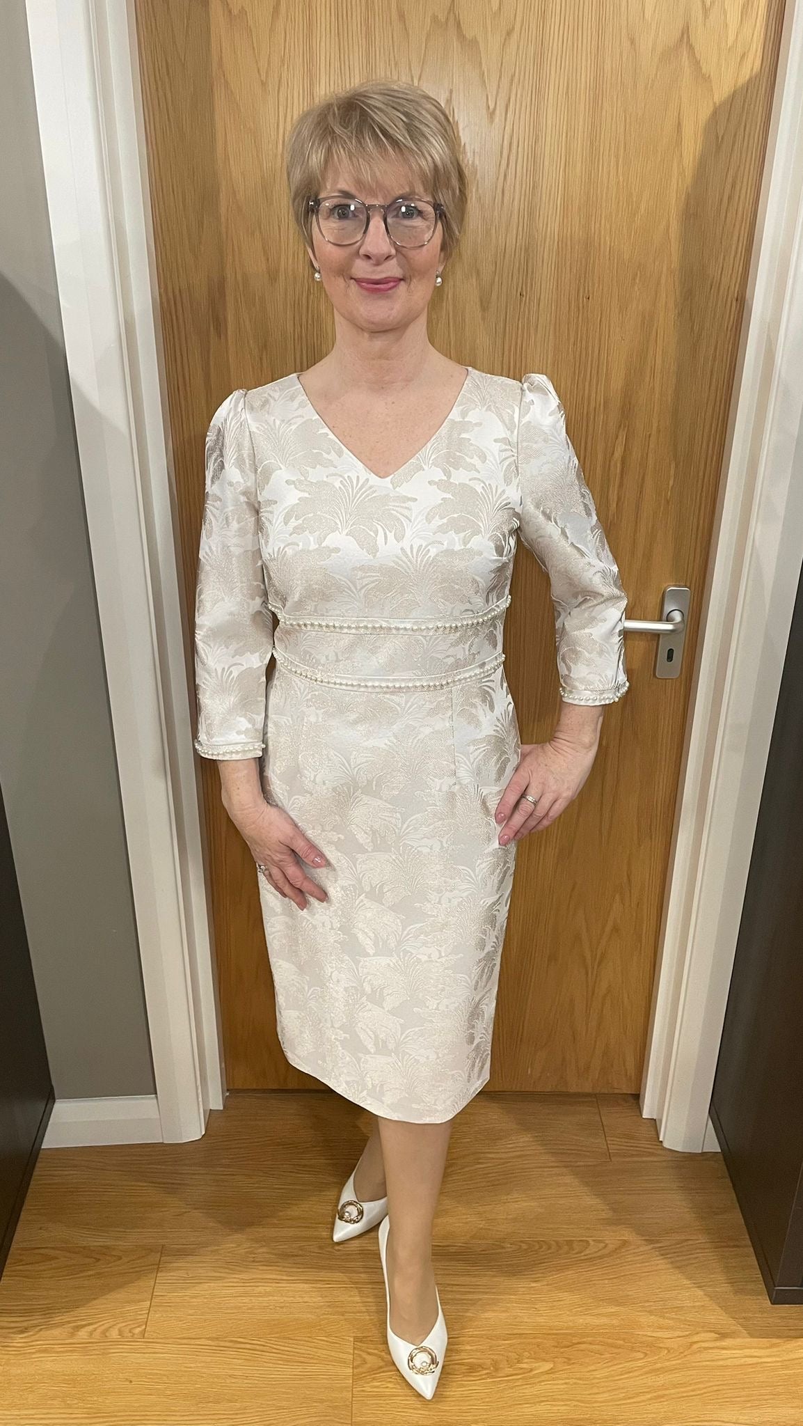 Lizabella Ivory/Gold Pearl Dress