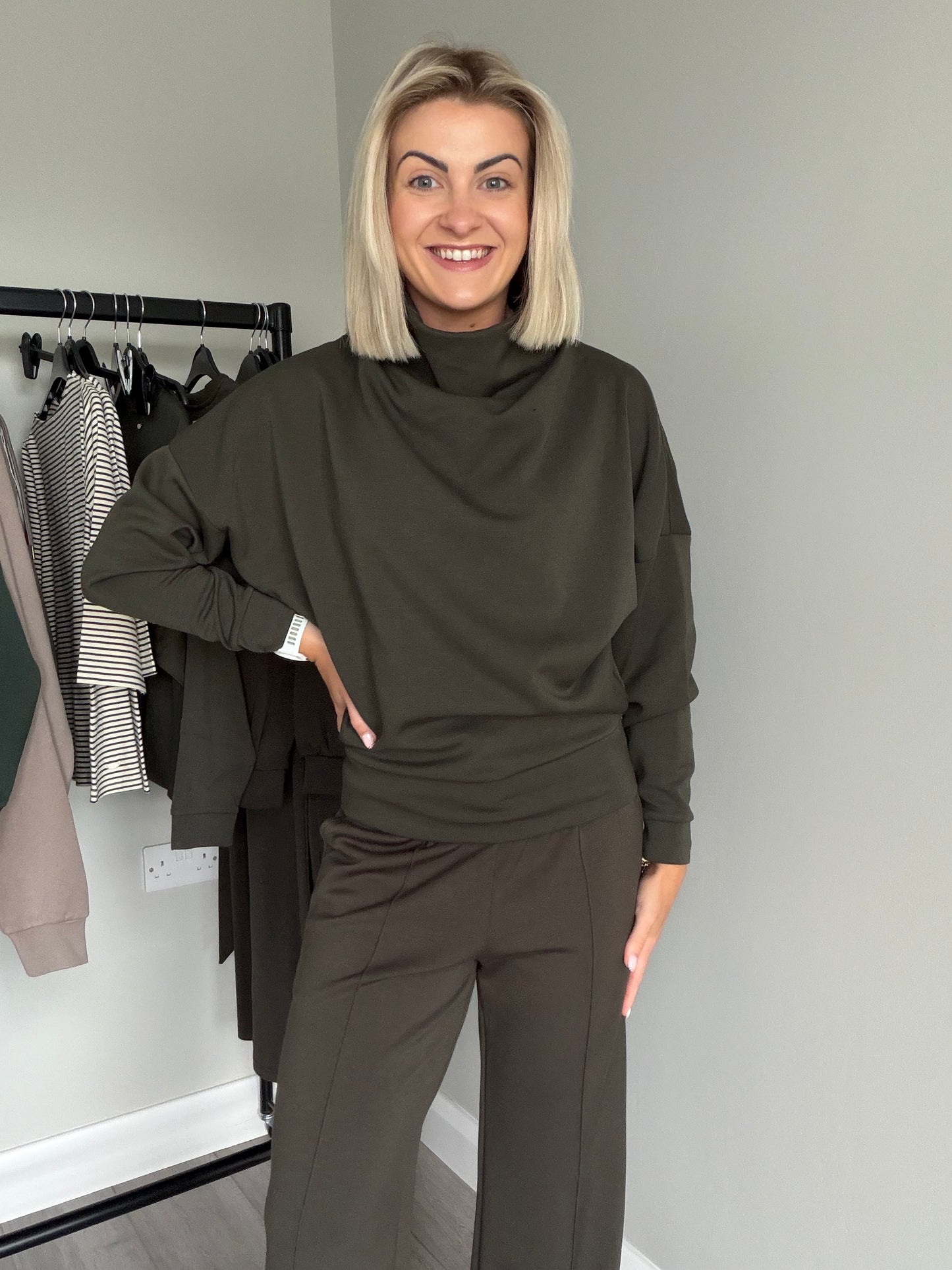 Relax & Renew Sable Khaki Cowl Neck Sweater