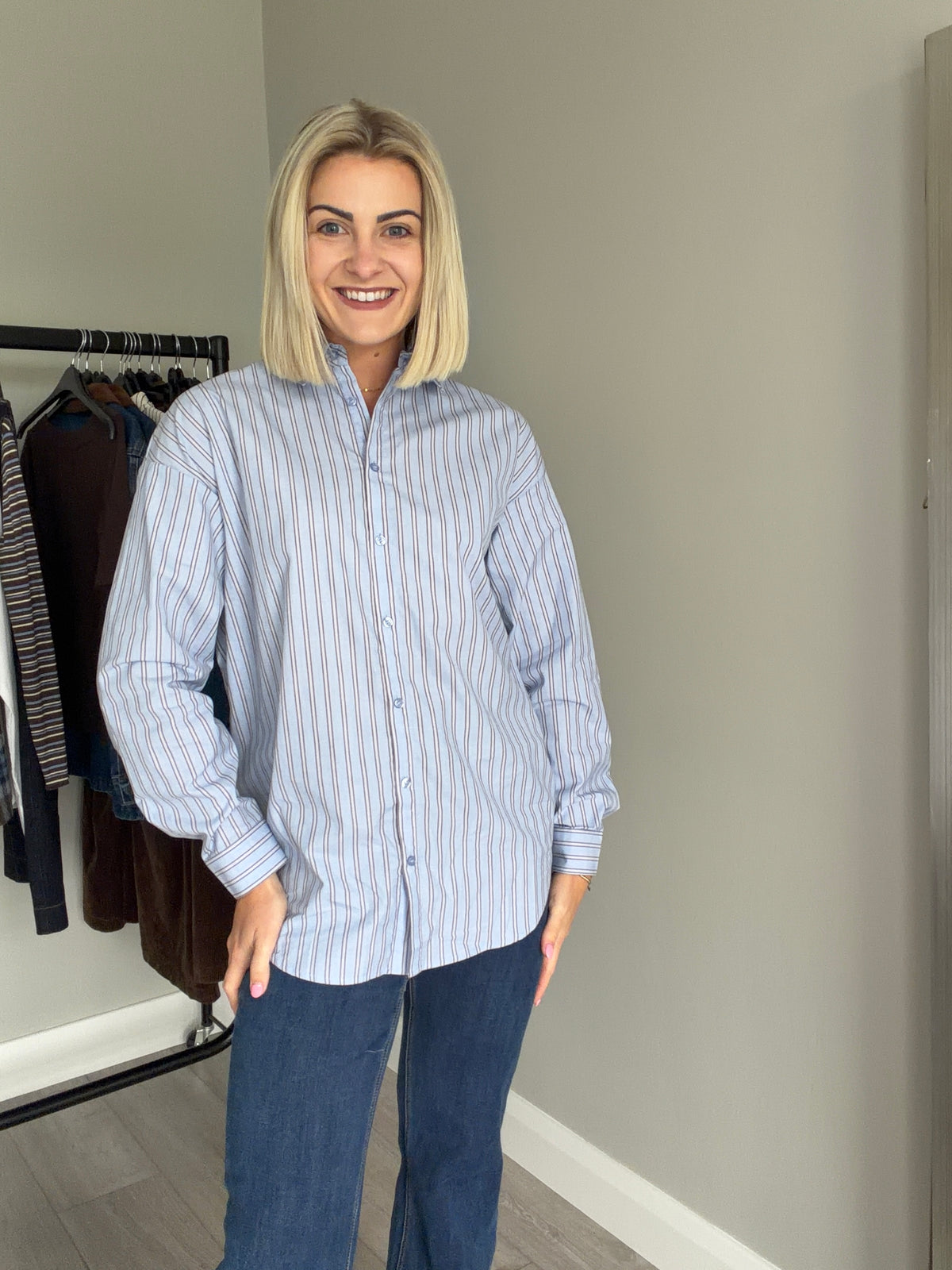 B.Young BYhene Chambray Blue/Brown Striped Shirt