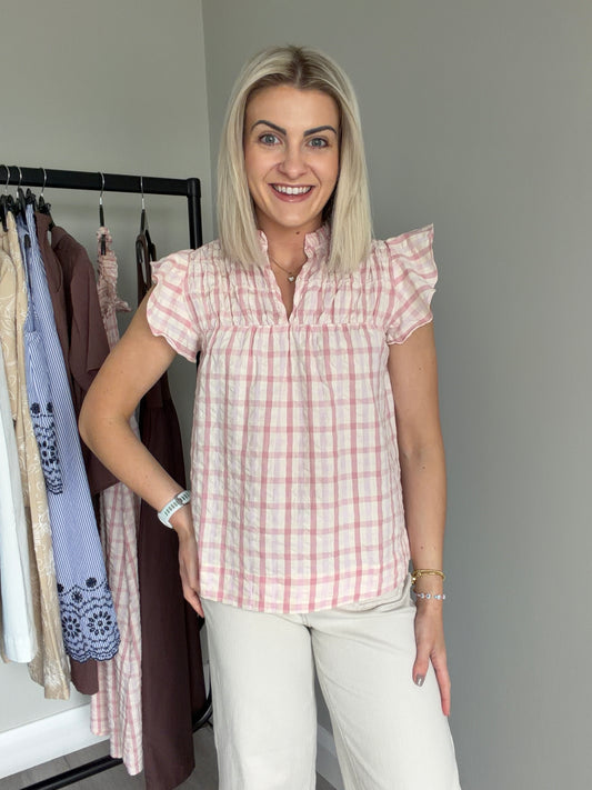 B.Young BYgenya Pink Check Blouse