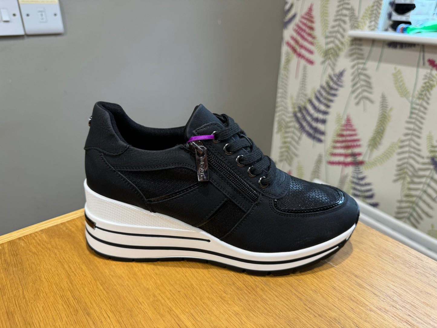 Lotus Jenni Black Wedge Trainer