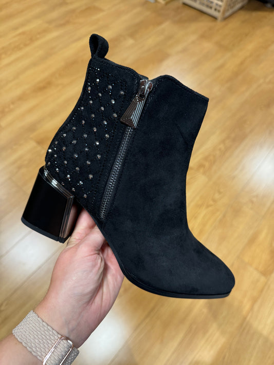 Redz Black Diamanté Heeled Boot