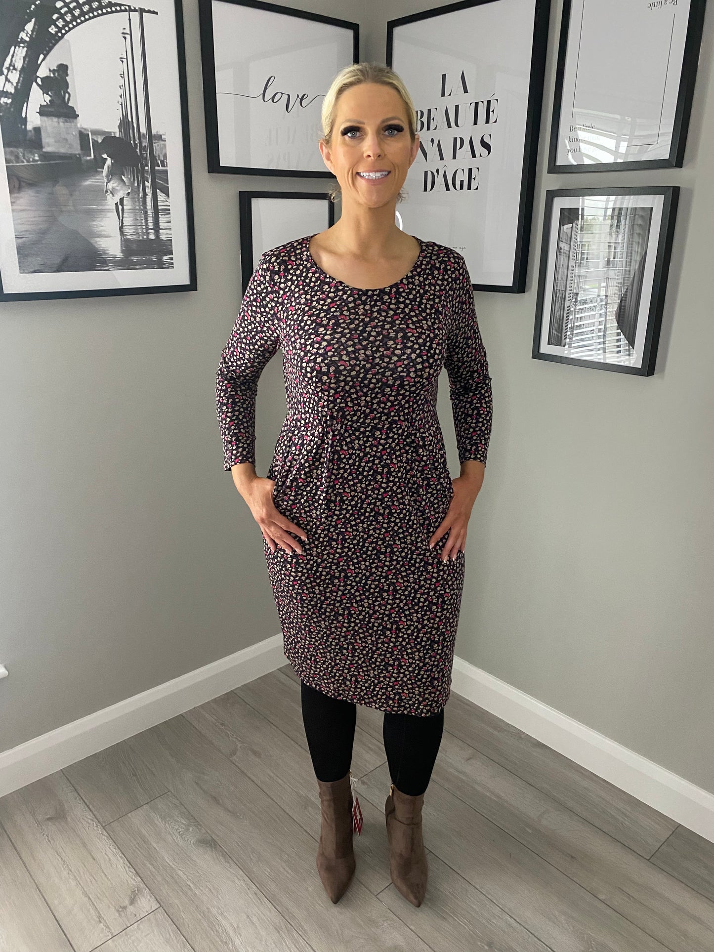 Pomodoro Grey/Pink Speckled Dress