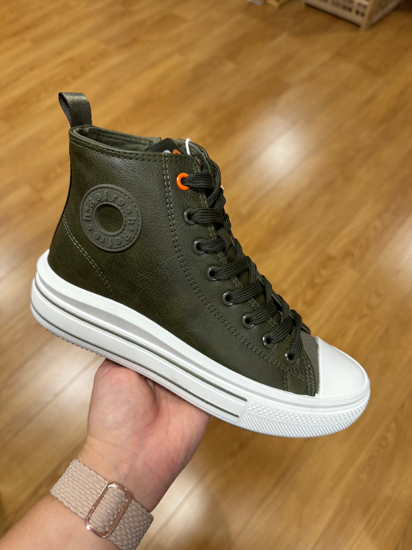 Refresh Khaki Leather High Top Trainer