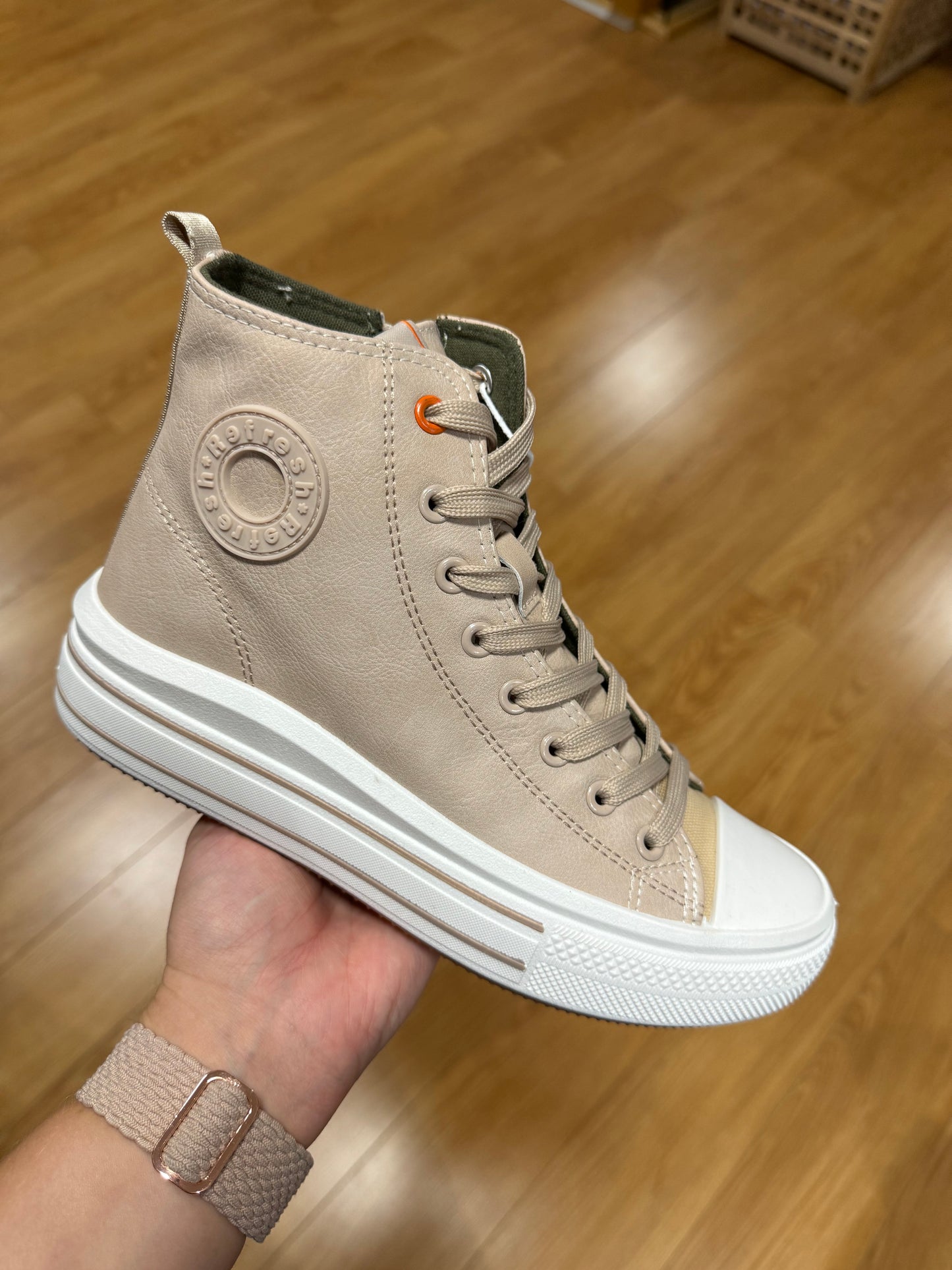 Refresh Beige Leather High Top Trainer