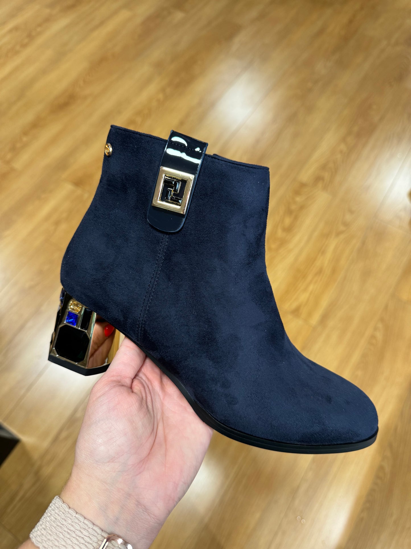 Zanni & Co Khan Navy Embellished Heel Boot