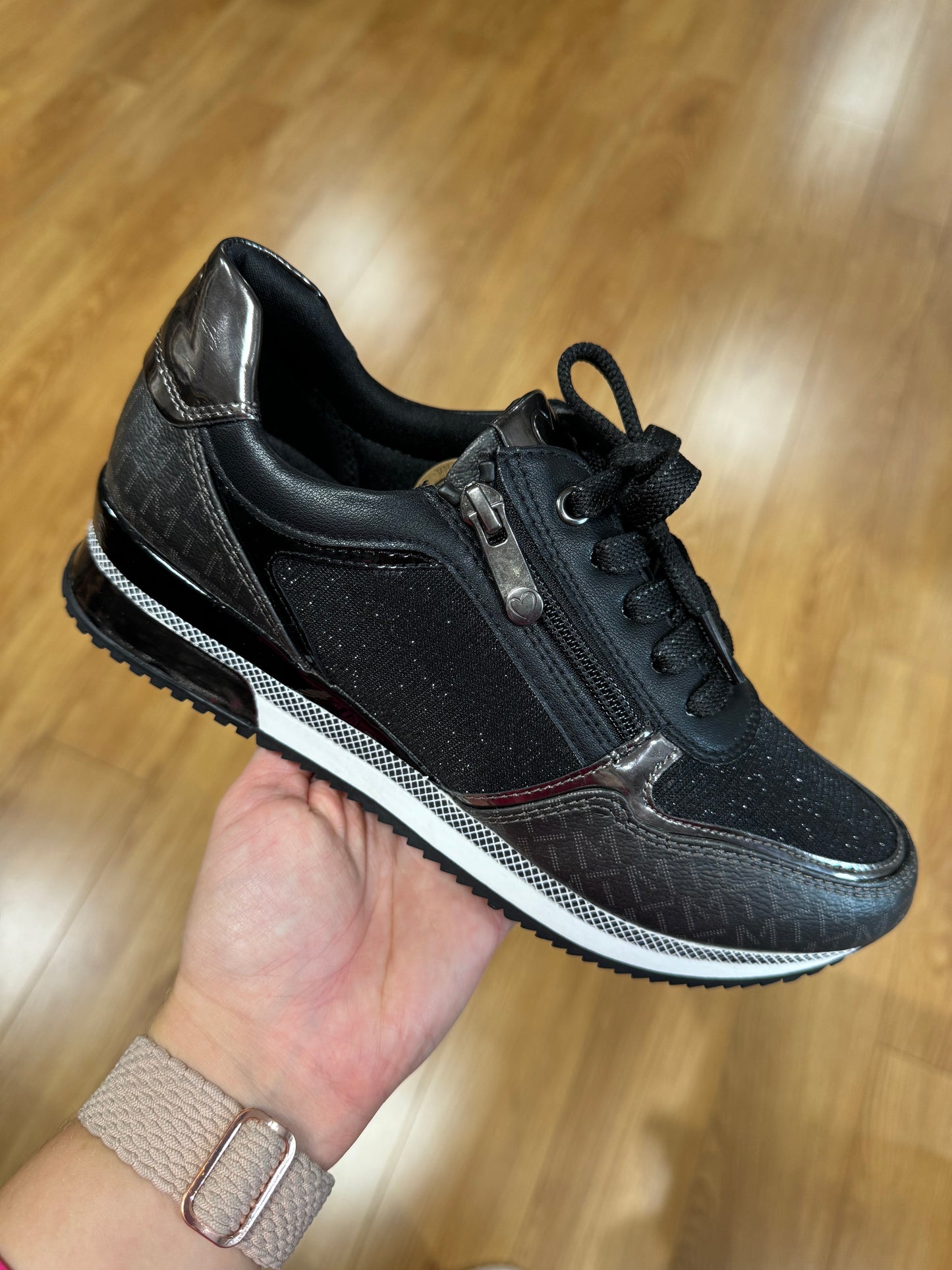 Marco Tozzi Black Logo/Sparkle Trainer