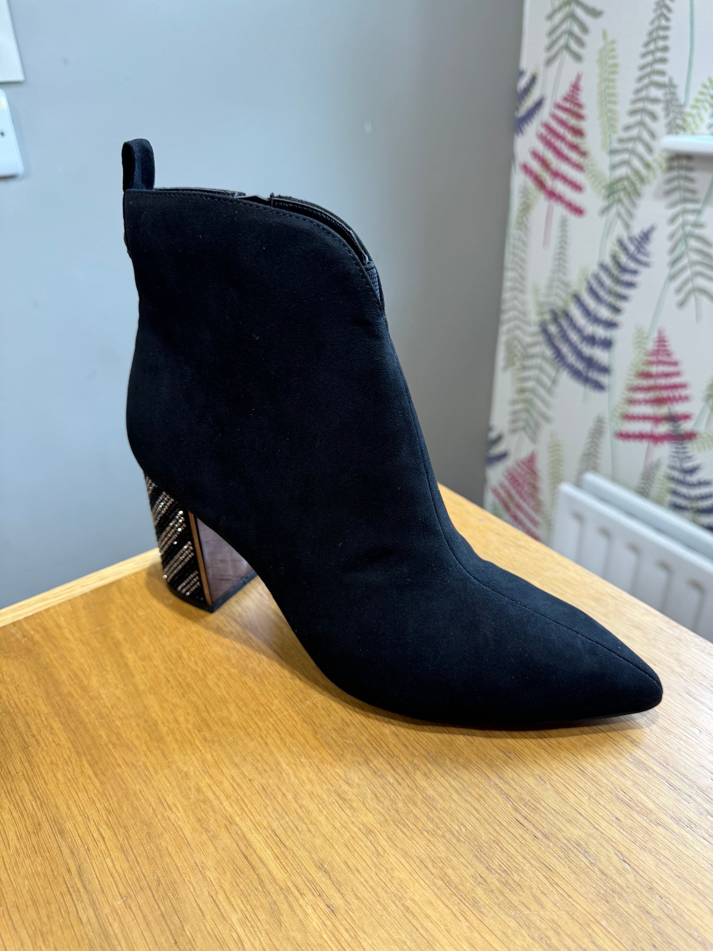 Lotus Lori Black Diamanté Heel Boot