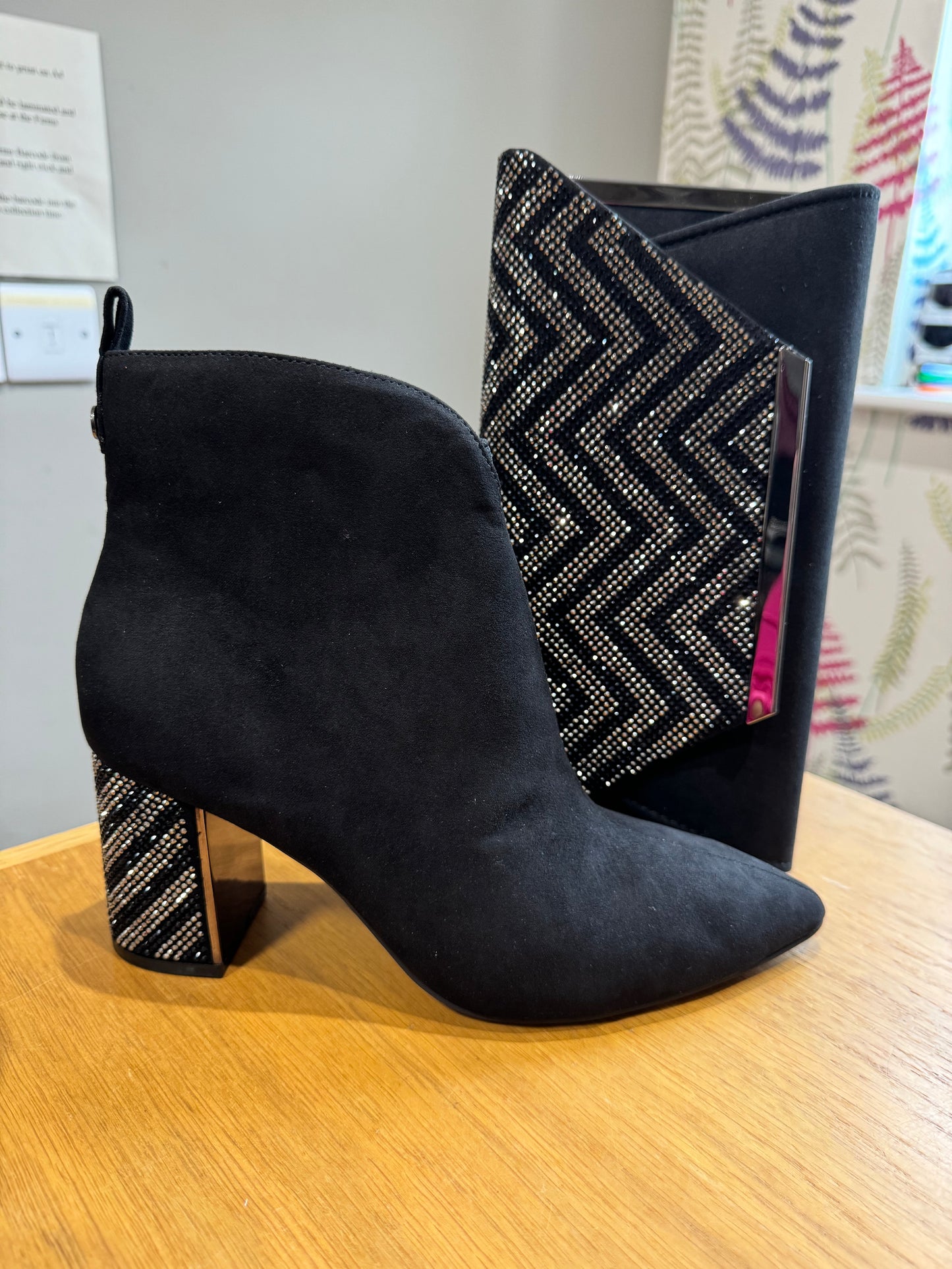 Lotus Lori Black Diamanté Heel Boot