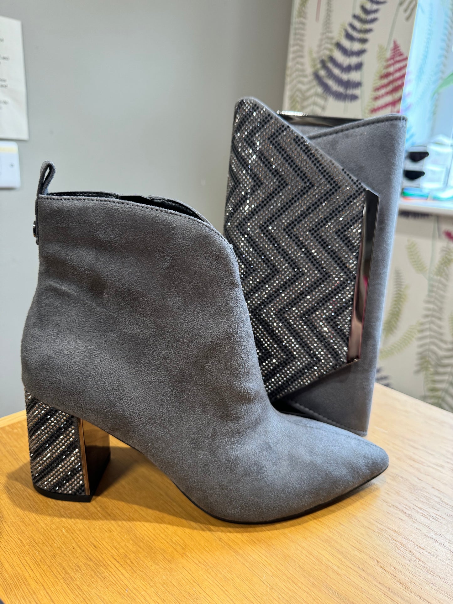 Lotus Lori Grey Diamanté Heel Boot