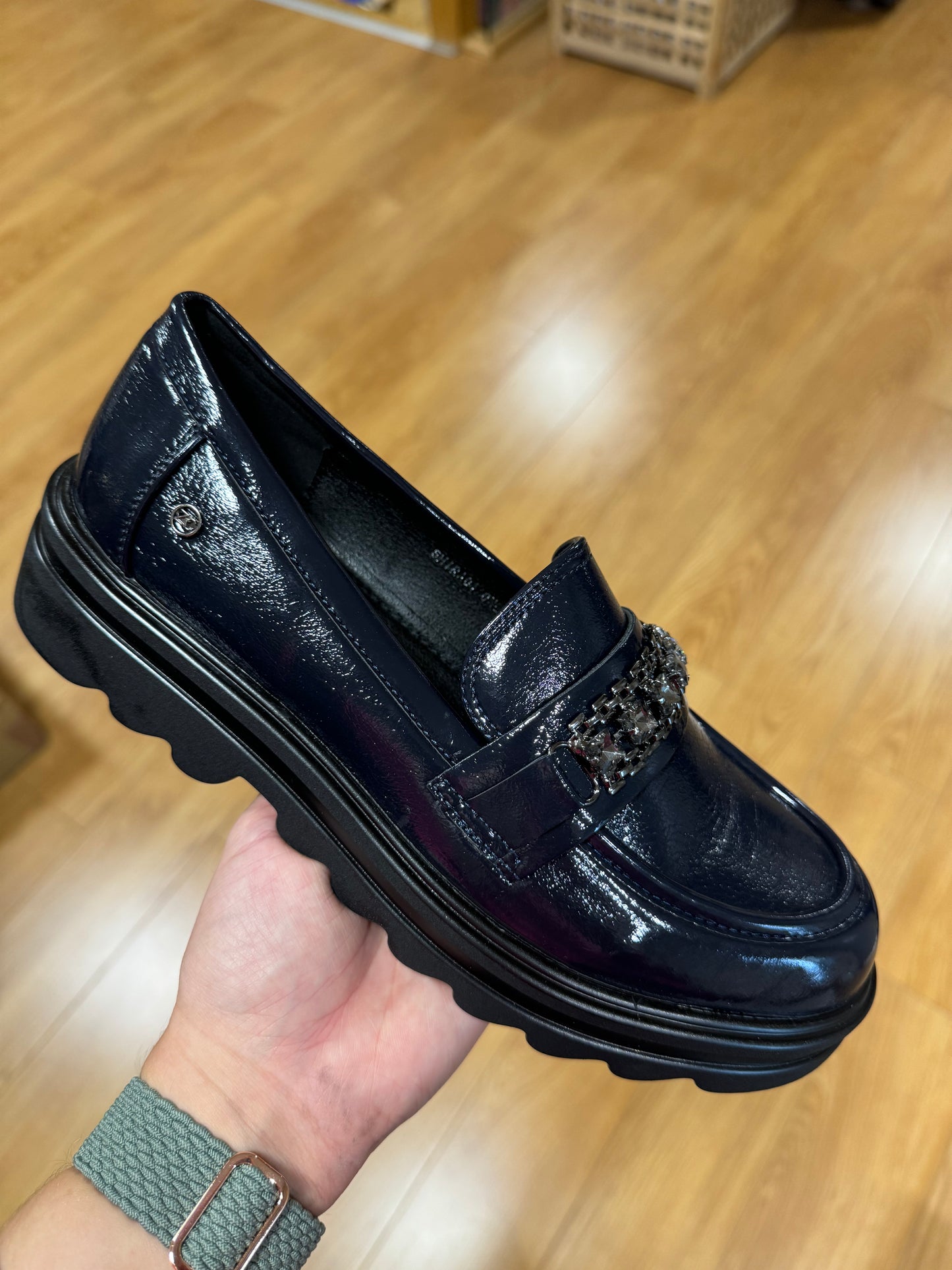 Zanni & Co Shiraoi Navy Patent Jewel Loafer