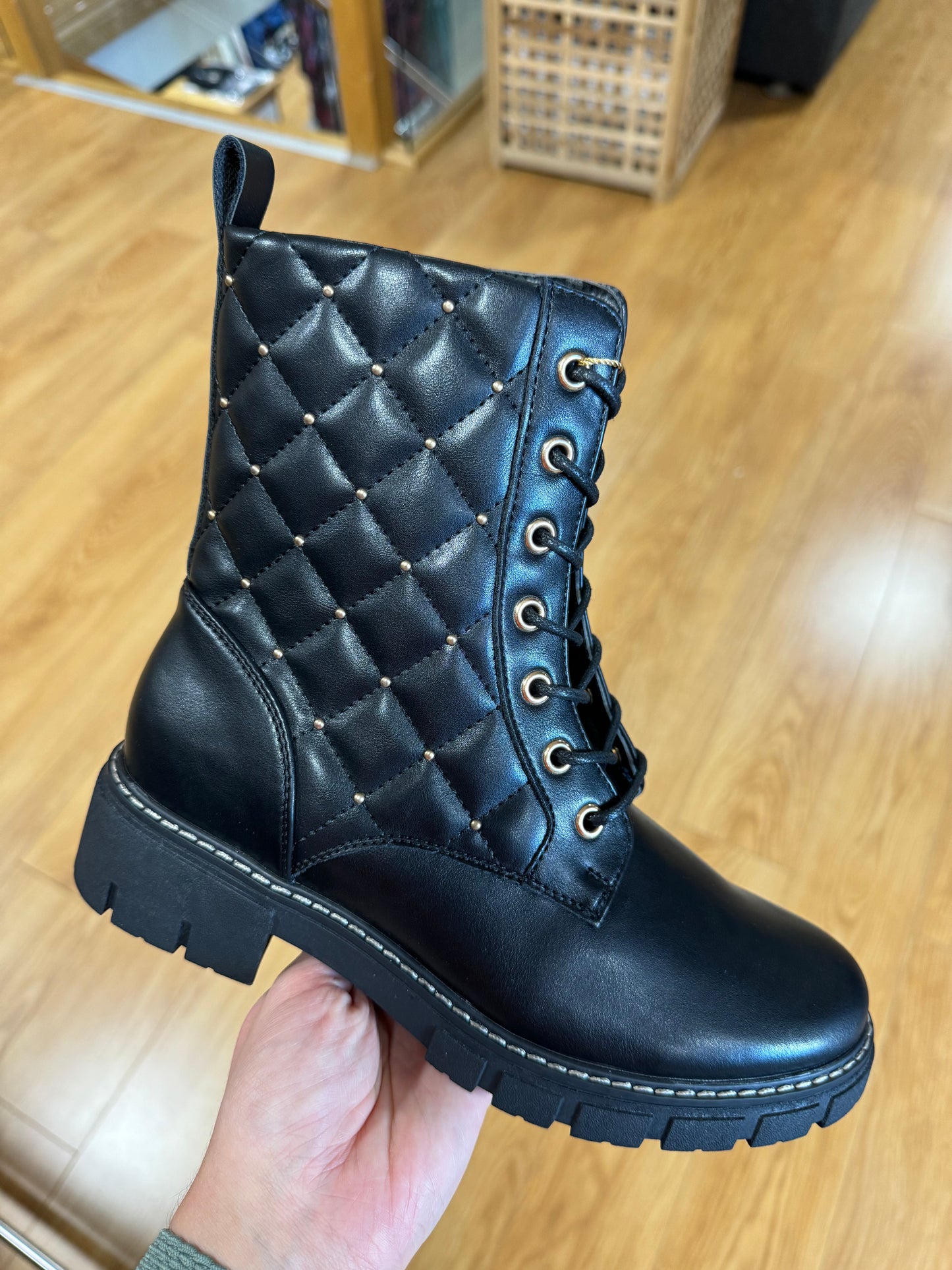 Lunar Napiers Black Stud Biker Boot