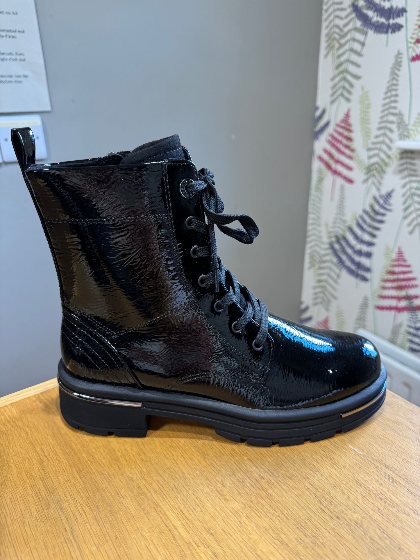 Marco Tozzi Black Patent Lace Up Boot