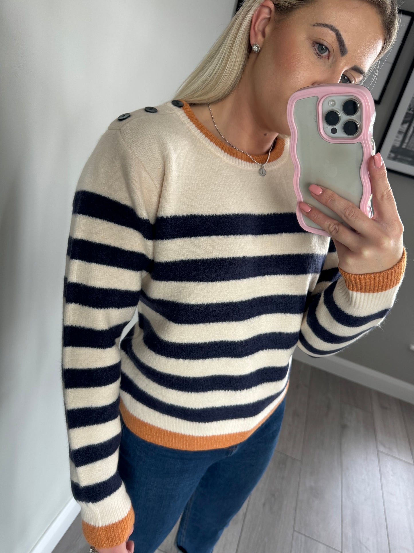 Navy/Cream Stripe Jumper