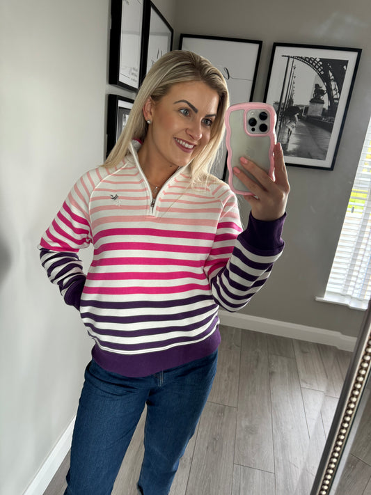 White/Pink/Purple Striped Quarter Zip