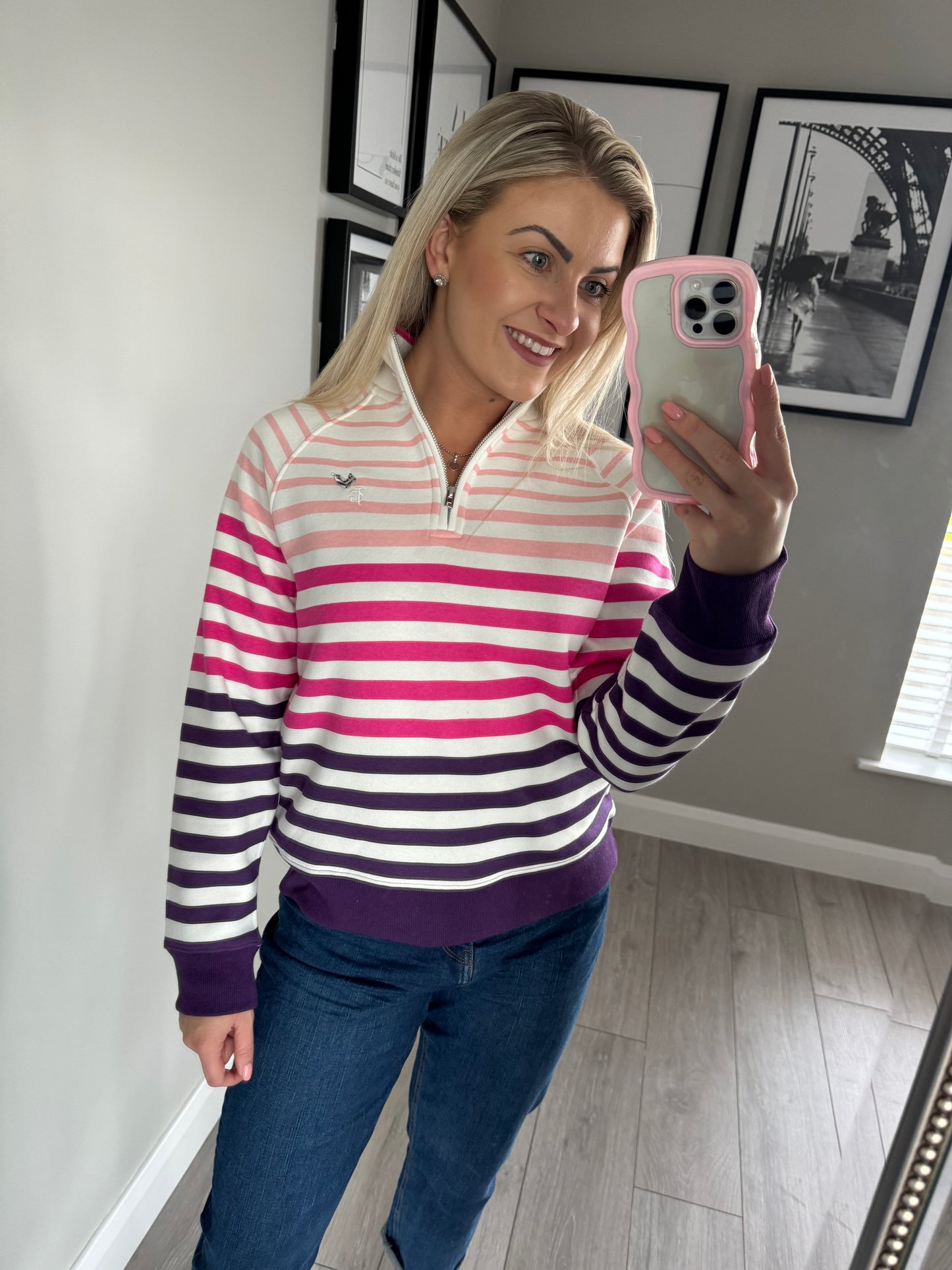 White/Pink/Purple Striped Quarter Zip