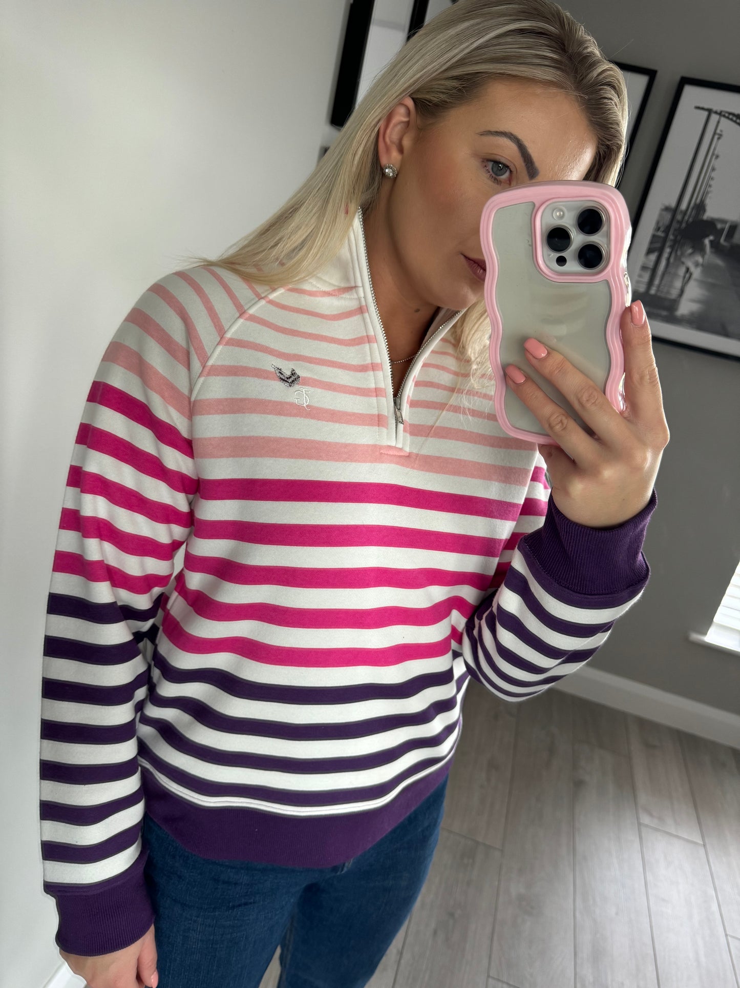 White/Pink/Purple Striped Quarter Zip