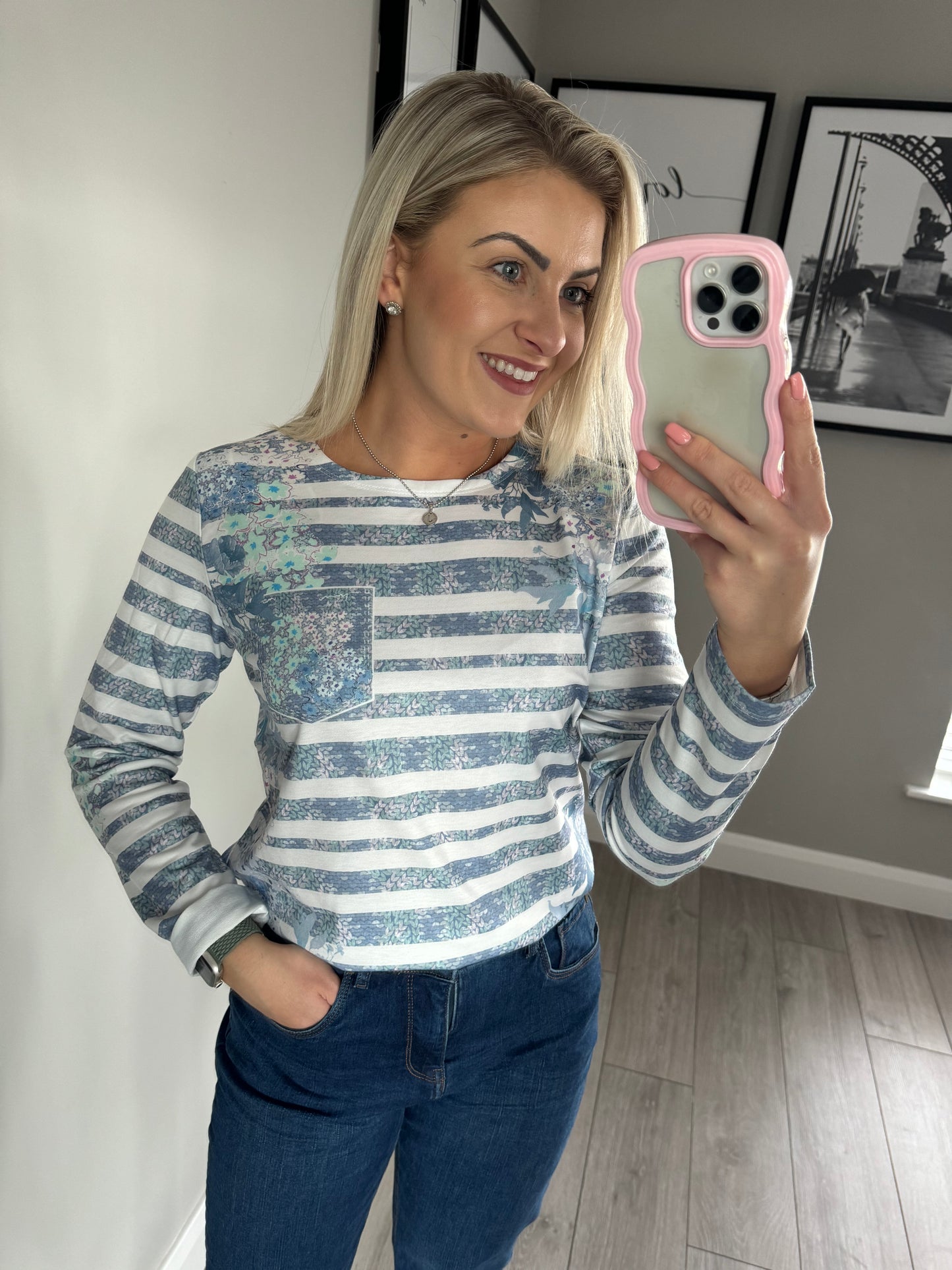 Aqua Striped/Floral Top