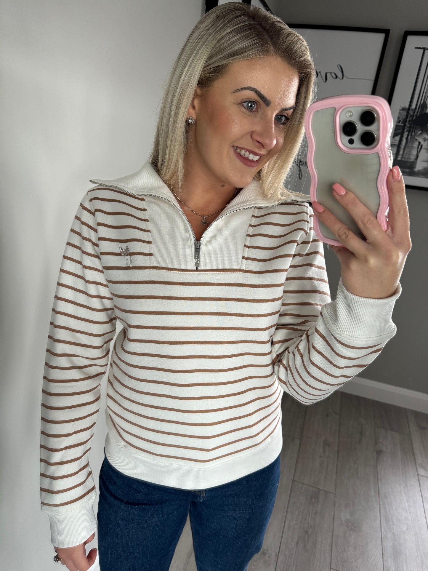 Tan Striped Quarter Zip