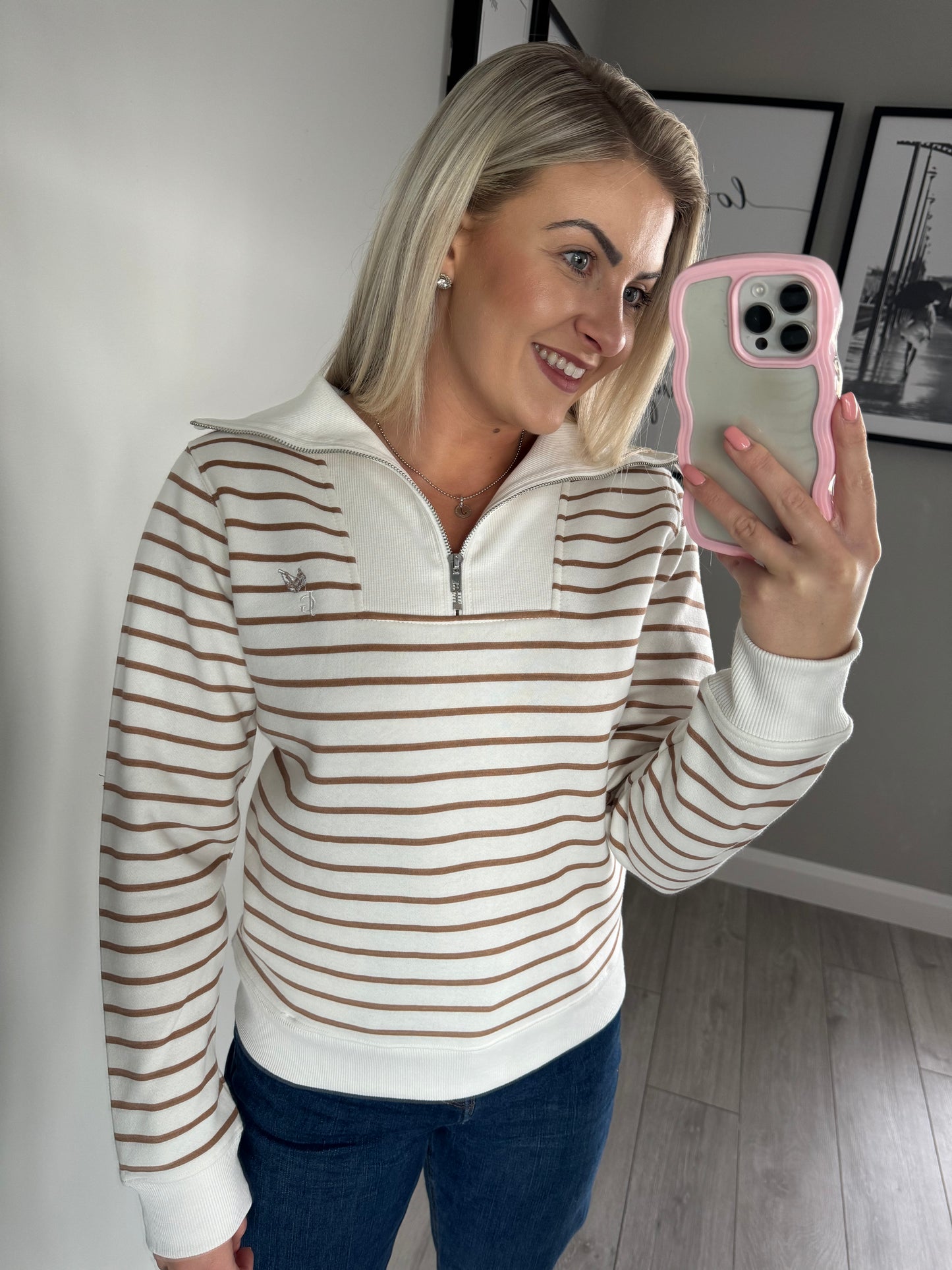 Tan Striped Quarter Zip