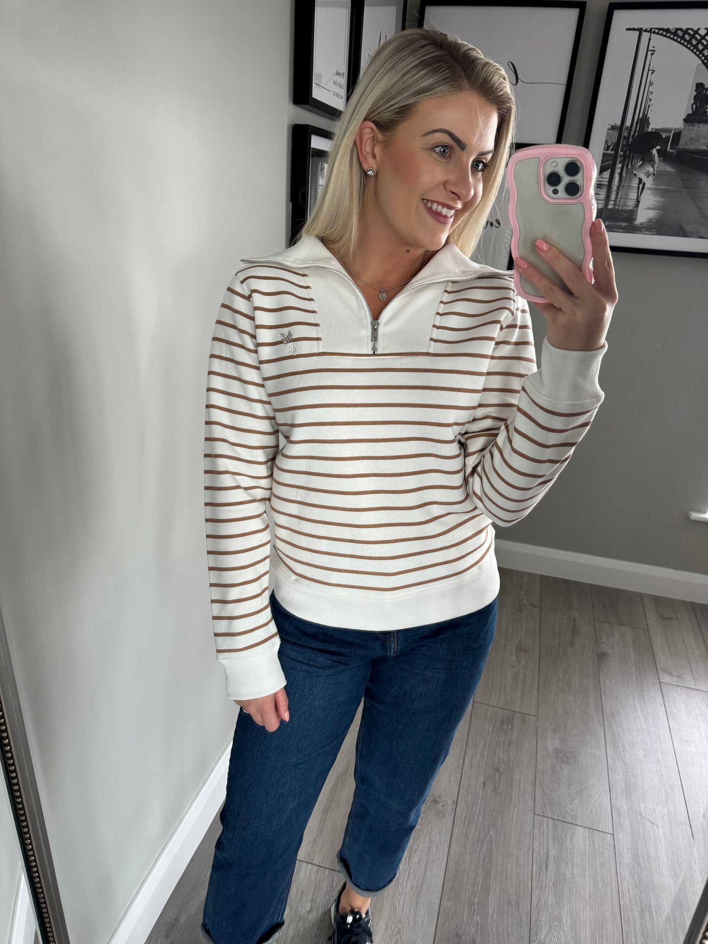 Tan Striped Quarter Zip