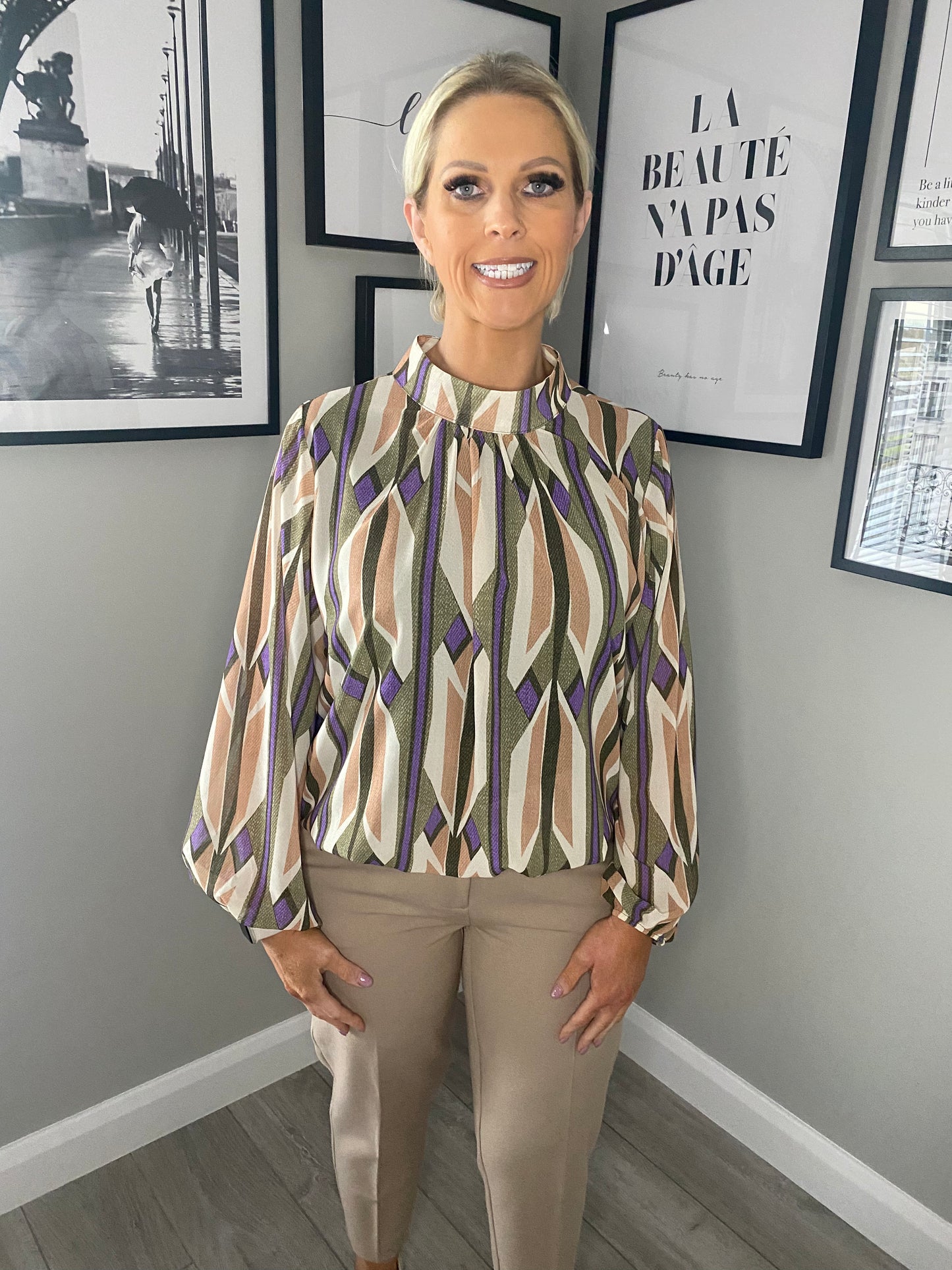 Khaki/Beige Balloon Blouse