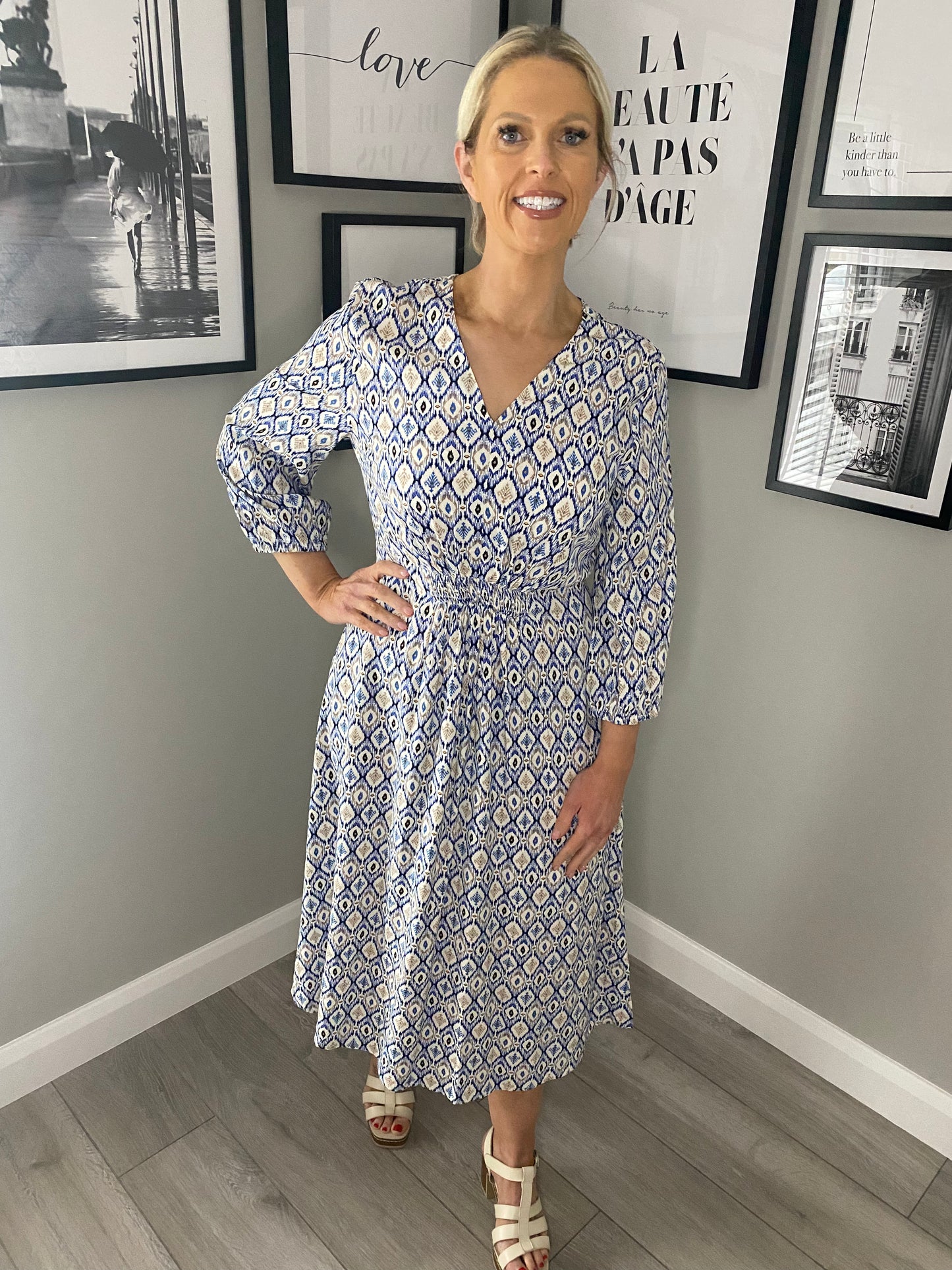 Freequent Blue/Beige Print Dress