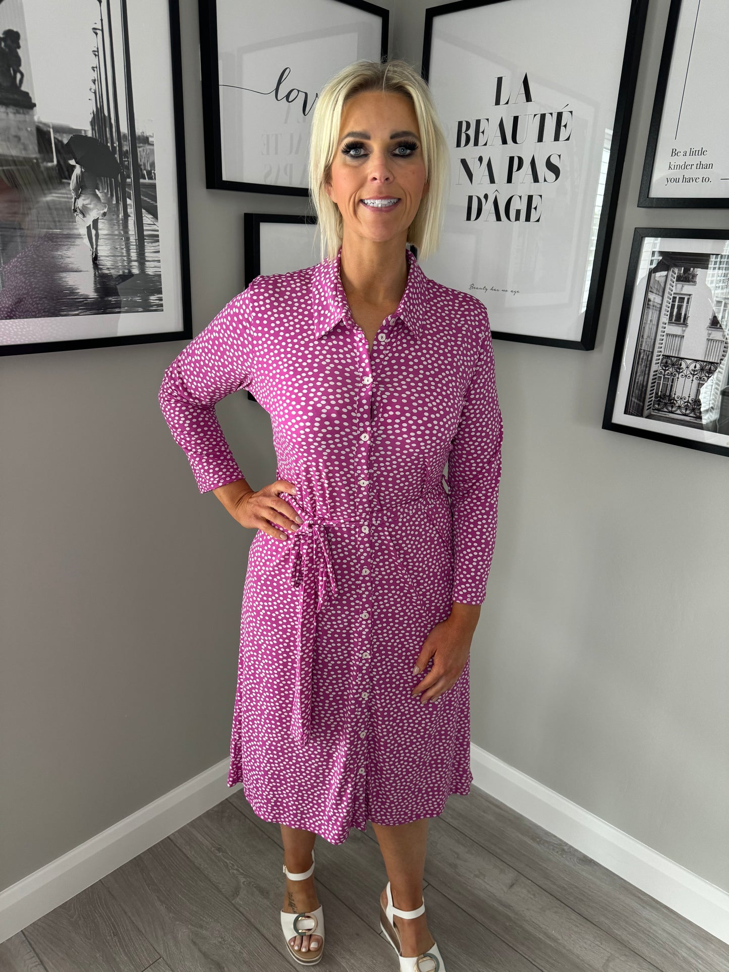 Anonymous Magenta Spotted Shirt Dress