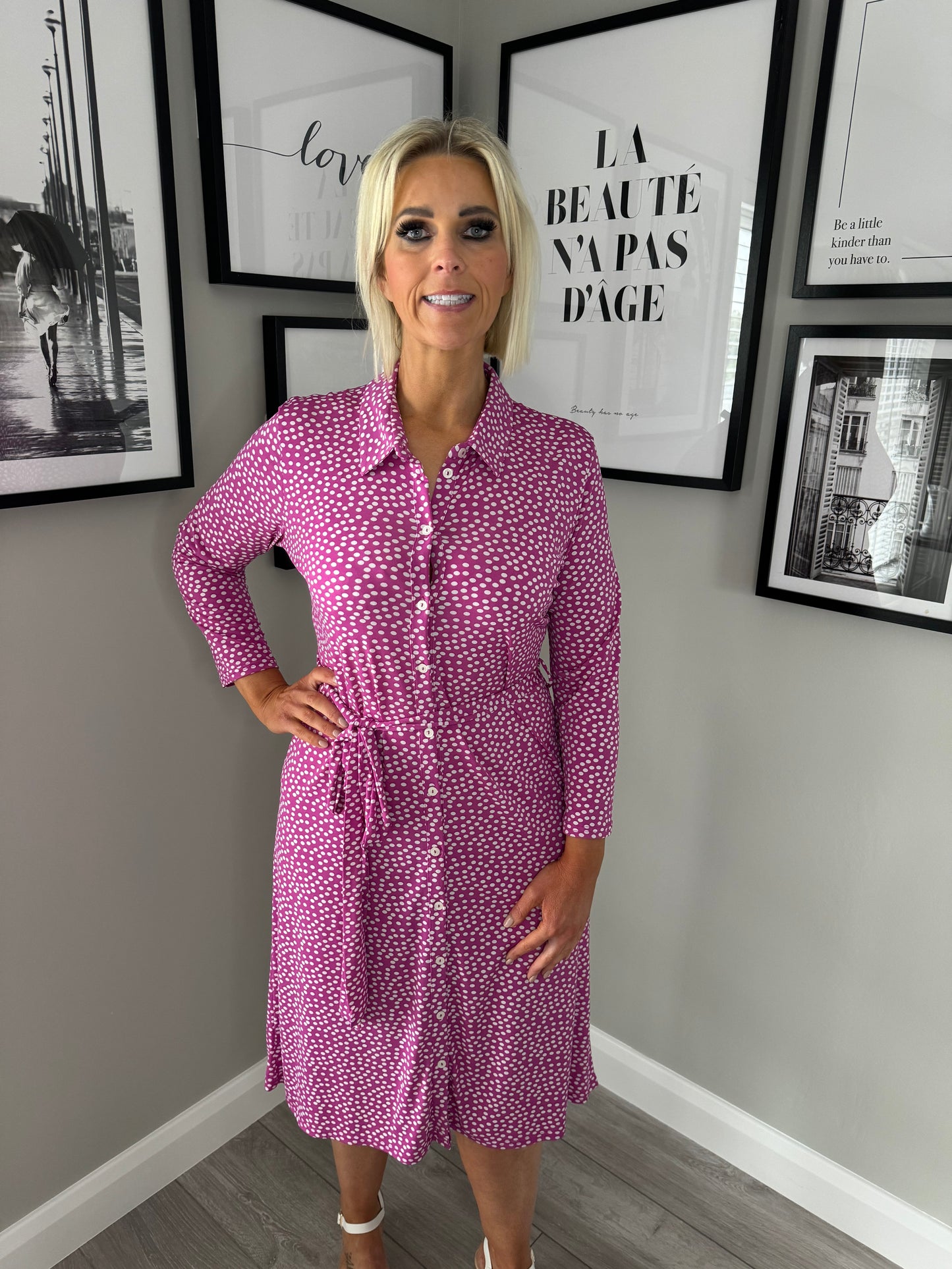 Anonymous Magenta Spotted Shirt Dress