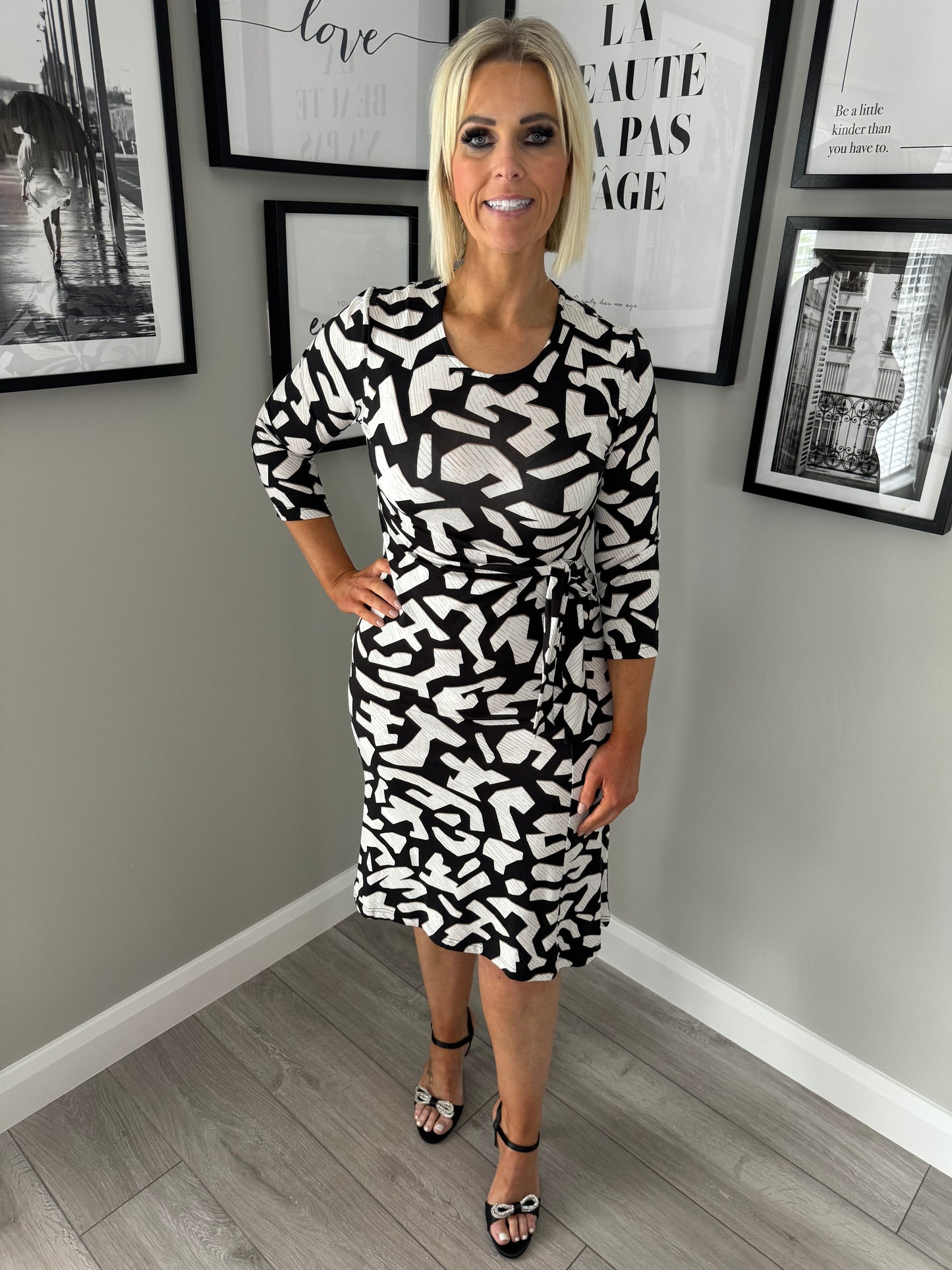 Brandtex Black/Taupe Printed Dress