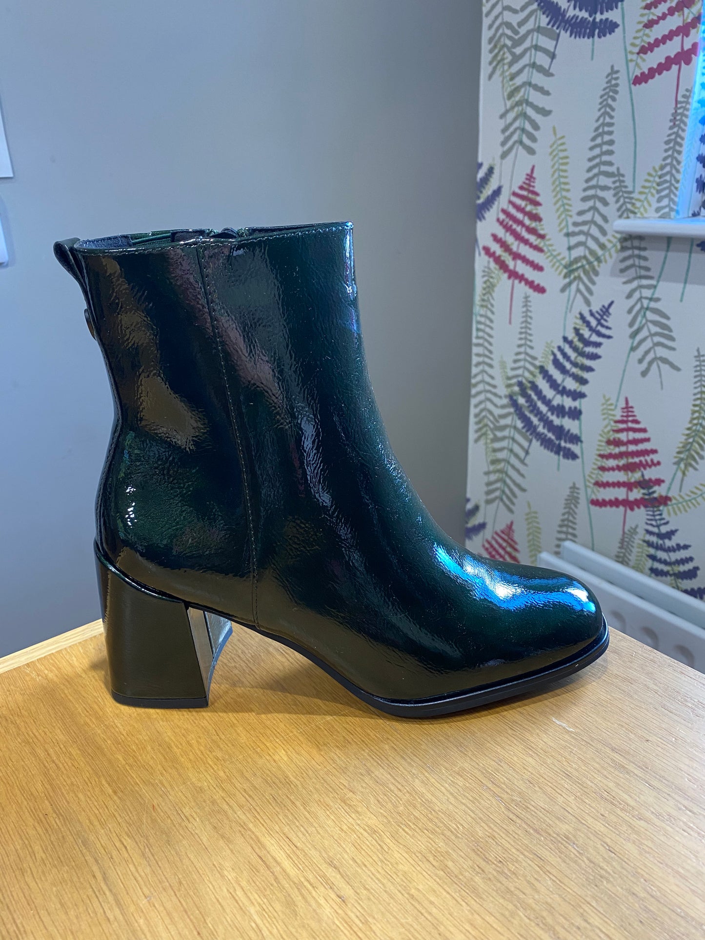 Marco Tozzi Forest Green Patent Heeled Boot