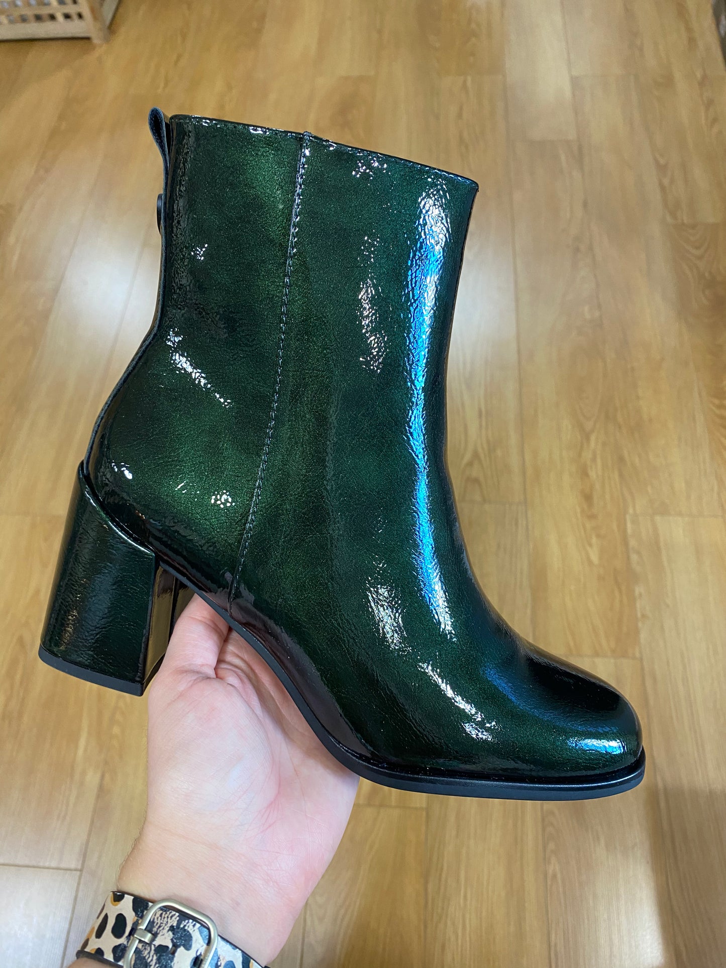 Marco Tozzi Forest Green Patent Heeled Boot