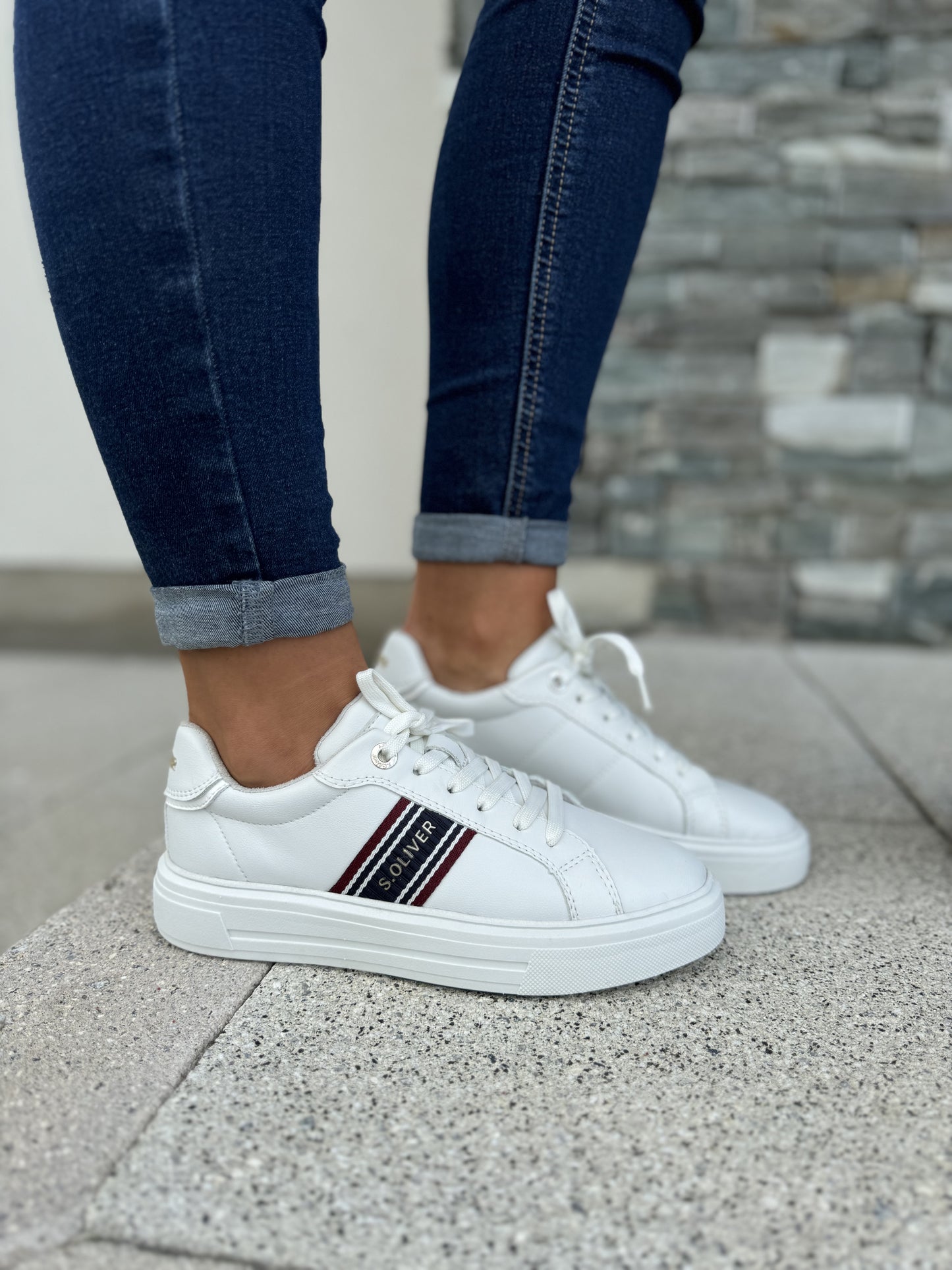 S. Oliver White Stripe Trainer